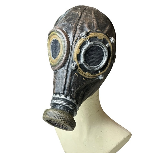 Adult Steampunk Gas Mask Halloween Costume Accessory Brown Black Molded Rubber - Picture 1 of 16